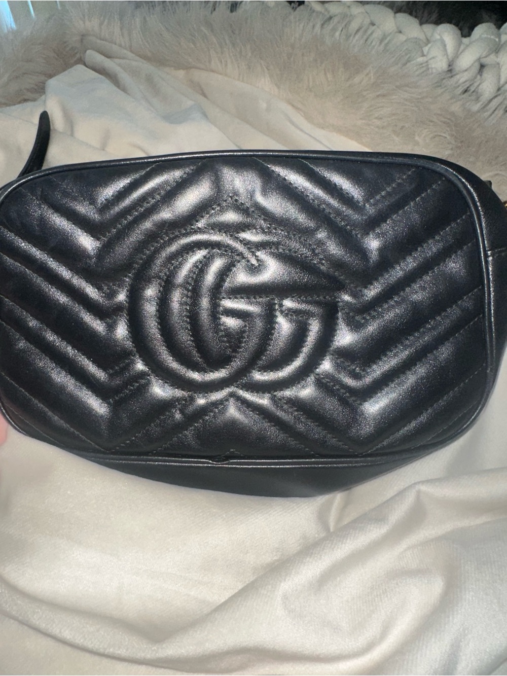 Gucci Black Chevron Leather Crossbody with Gold GG Hardware - Picture 5 of 5